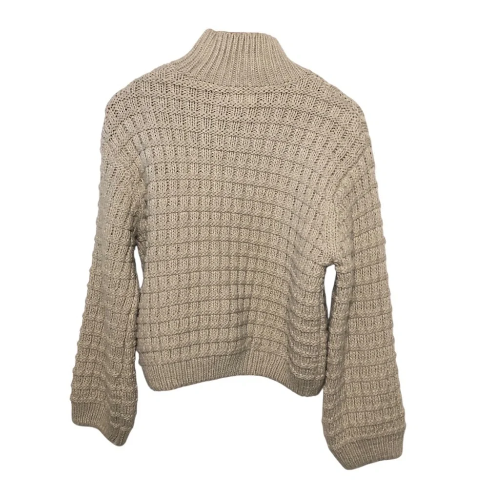 H&M Fisherman Sweater Oversized XS Cableknit Neutral Beige High Neck Preppy